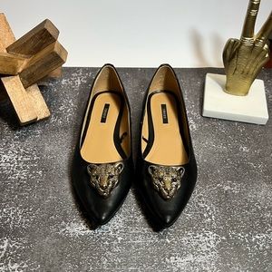 Forever 21 Black Flats with Cheetah Head SZ‎ 8